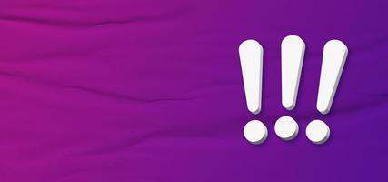 Three exclamation marks on horizontal textured purple background with empty space for message. photo