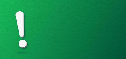 3d exclamation mark on horizontal green textured background with empty space for text. photo