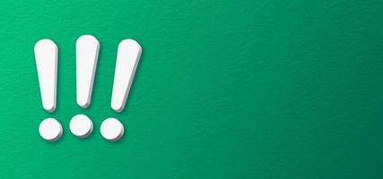 Three exclamation marks on horizontal textured green background with empty space for message. photo