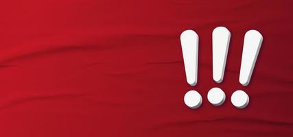 3d Exclamation mark on horizontal red paper background with empty space for message. photo