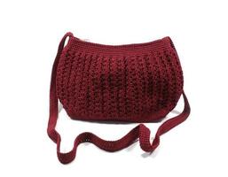 Knitted bags and space for design on isolated white background, flat lay photo