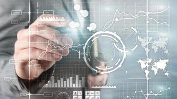 Business intelligence BI Key performance indicator KPI Analysis dashboard transparent blurred background. photo