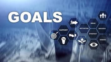 Target Goals Expectations Achievement Graphic Concept. Business development to success and growing growth. photo