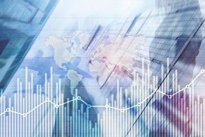 gráfico de crecimiento de las finanzas comerciales gráfico de análisis del diagrama concepto de intercambio de divisas y comercio doble exposición encabezado del sitio web de fondo de medios mixtos foto