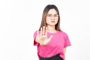 STOP or Rejection Gesture Of Beautiful Asian Woman Isolated On White Background photo