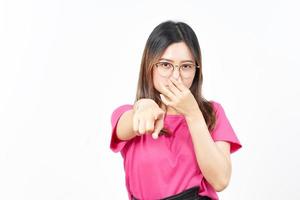 Smelling something stinky and disgusting Of Beautiful Asian Woman Isolated On White Background photo