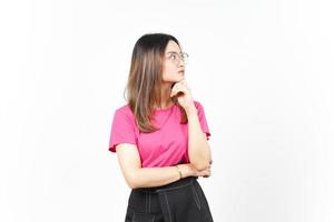 Thinking and Curious gesture Of Beautiful Asian Woman Isolated On White Background photo