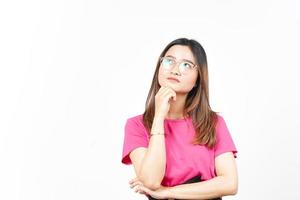 Thinking and Curious gesture Of Beautiful Asian Woman Isolated On White Background photo