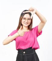 Make Frame With Hands Of Beautiful Asian Woman Isolated On White Background photo