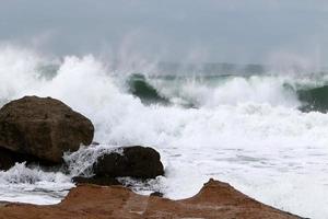 Strong wind and storm on the Mediterranean Sea. photo