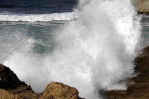 Strong wind and storm on the Mediterranean Sea. photo