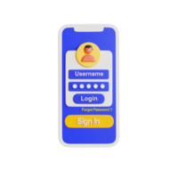 3d phone with a user account to log into the website on transparent background png