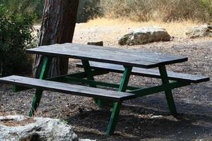 Bench for rest in the city park on the seashore. photo