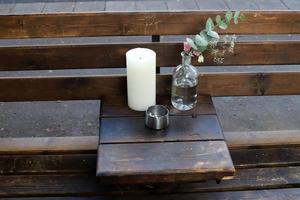 Bench for rest in the city park on the seashore. photo