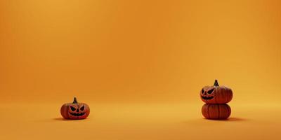 Fondo de halloween 3d con calabaza pequeña sobre fondo naranja para presentación de producto o marca. concepto de halloween en renderizado 3d foto