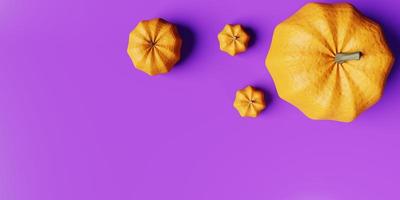 3d rendering minimal purple background with pumpkins on top view. 3d render illustration photo