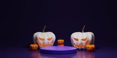 3d rendering halloween background. 3d render podium display with pumpkin. 3d rendering illustration photo