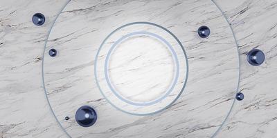 golden circle frame on the marble wall Empty golden frame and background simple minimalist style interior backdrop Space for text 3D illustration photo