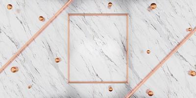 golden square frame on the marble wall Empty golden frame and background simple minimalist style interior backdrop Space for text. 3D illustration