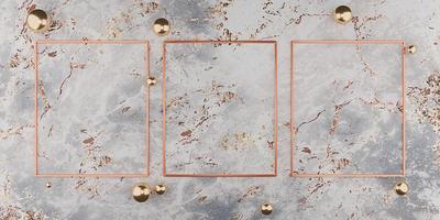 golden square frame on the marble wall Empty golden frame and background simple minimalist style interior backdrop Space for text. 3D illustration photo