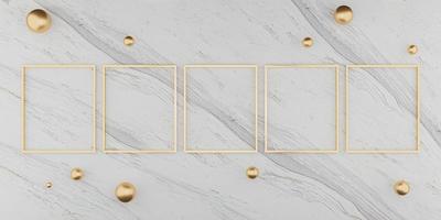 golden square frame on the marble wall Empty golden frame and background simple minimalist style interior backdrop Space for text. 3D illustration photo