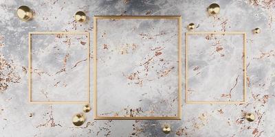 golden square frame on the marble wall Empty golden frame and background simple minimalist style interior backdrop Space for text. 3D illustration photo