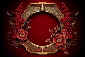 Chinese luxury frame background red and gold color with asian elements for decorated with copy space, Happy Chinese new year concept photo