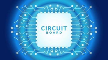 Microchip processor with radial lights on the blue background. AI. Electric circuit board. High tech background. Central Computer Processors CPU concept. Motherboard digital chip. vector