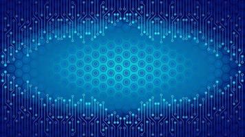 Cyberpunk Circuit Board Background Design Template. Abstract Cyber Technology Vector Illustration with Reptile Skin Texture. Sci-Fi PCB Trace Data Transfer Design Concept. Dark Blue Gradient