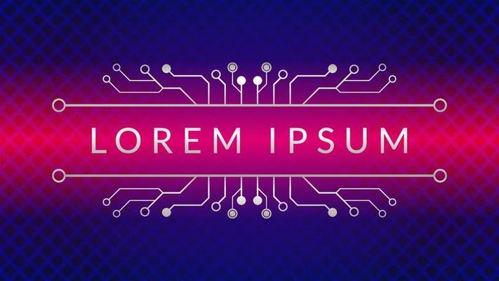 Cyberpunk Circuit With Diamond Geometric Pattern. Metallic Electronic Tree Shape Vector Illustration. Dystopian Abstract Background Design Template. Dark Blue Pink Magenta Gradient Color Theme.