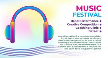 Trendy Retro Futuristic Music Festival Background Design with Holographic DJ Headphone. Good for Party and Event, web banner, paster, flyer, cover, presentation, landing page. Rainbow gradient color. vector