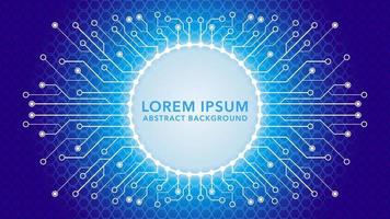 Cyberpunk Circuit With Hexagonal Geometric Pattern. Blue Lights Rounded with Electronic Tree Shape Vector Illustration Dystopian Abstract Background Design Template Blue and White Gradient Color Theme