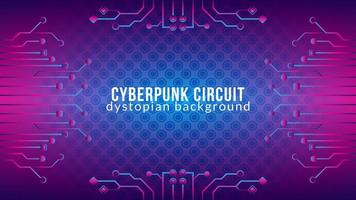 Cyberpunk Circuit With Reptile Skin Pattern. Dystopian Electronic Tree Shape Vector Illustration. Abstract Sci-Fi Background Design Template. Blue Pink Purple Violet Gradient Color Theme.