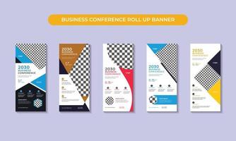 Modern business conference roll up banner and standee banner design template. vector illustration.