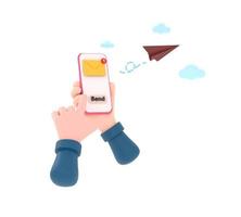 3D. hand holding the smartphone with e-mail application on screen and paper plane. photo