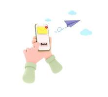 mano sosteniendo el teléfono inteligente con la aplicación de correo electrónico en la pantalla y el avión de papel. foto
