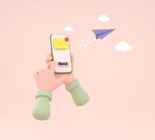 hand holding the smartphone with e-mail application on screen and paper plane. photo