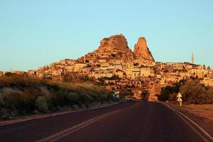 Travel to Goreme, Cappadocia, Turkey. The view on the city with the road on the foreground. photo