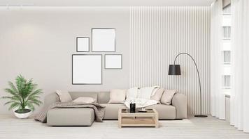 Sala de estar beige de renderizado 3d, condominio de sala de estar interior foto