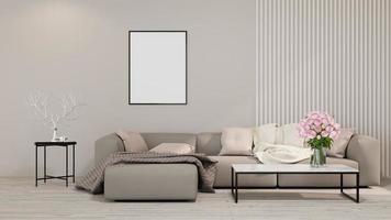 Sala de estar beige de renderizado 3d, condominio de sala de estar interior foto