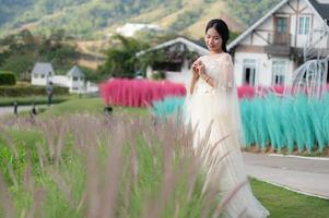 Asian beautiful with dress is happy photo