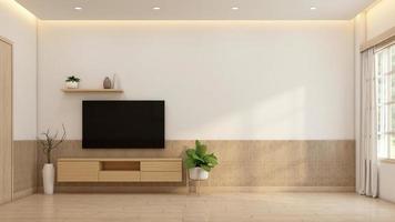 Minimalist style empty room decorated with tv cabinet. 3d rendering