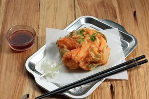 Kakiage Tempura Shrimp with Sweet Potato and Vegetable on Plate photo