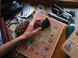 Vintage Desk Top Setting With Typewriter and Old Books In Karachi Pakistan 2022 photo