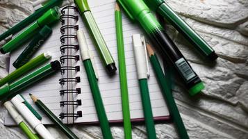 Various Colored Art Supplies Scattered On Table In Karachi Pakistan 2022 photo