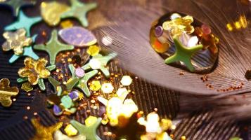 Close-up Of water drop with glitter on it in different colorful loghts in Karachi Pakistan 2022 photo