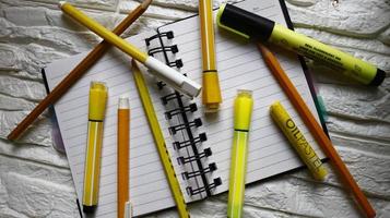 Various Colored Art Supplies Scattered On Table In Karachi Pakistan 2022 photo