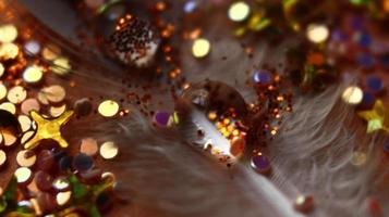 Close-up Of water drop with glitter on it in different colorful loghts in Karachi Pakistan 2022 photo