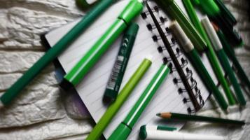 Various Colored Art Supplies Scattered On Table In Karachi Pakistan 2022 photo