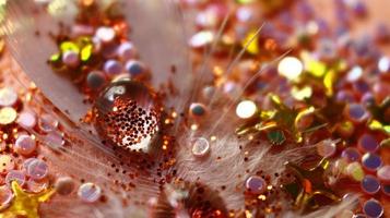 Close-up Of water drop with glitter on it in different colorful loghts in Karachi Pakistan 2022 photo